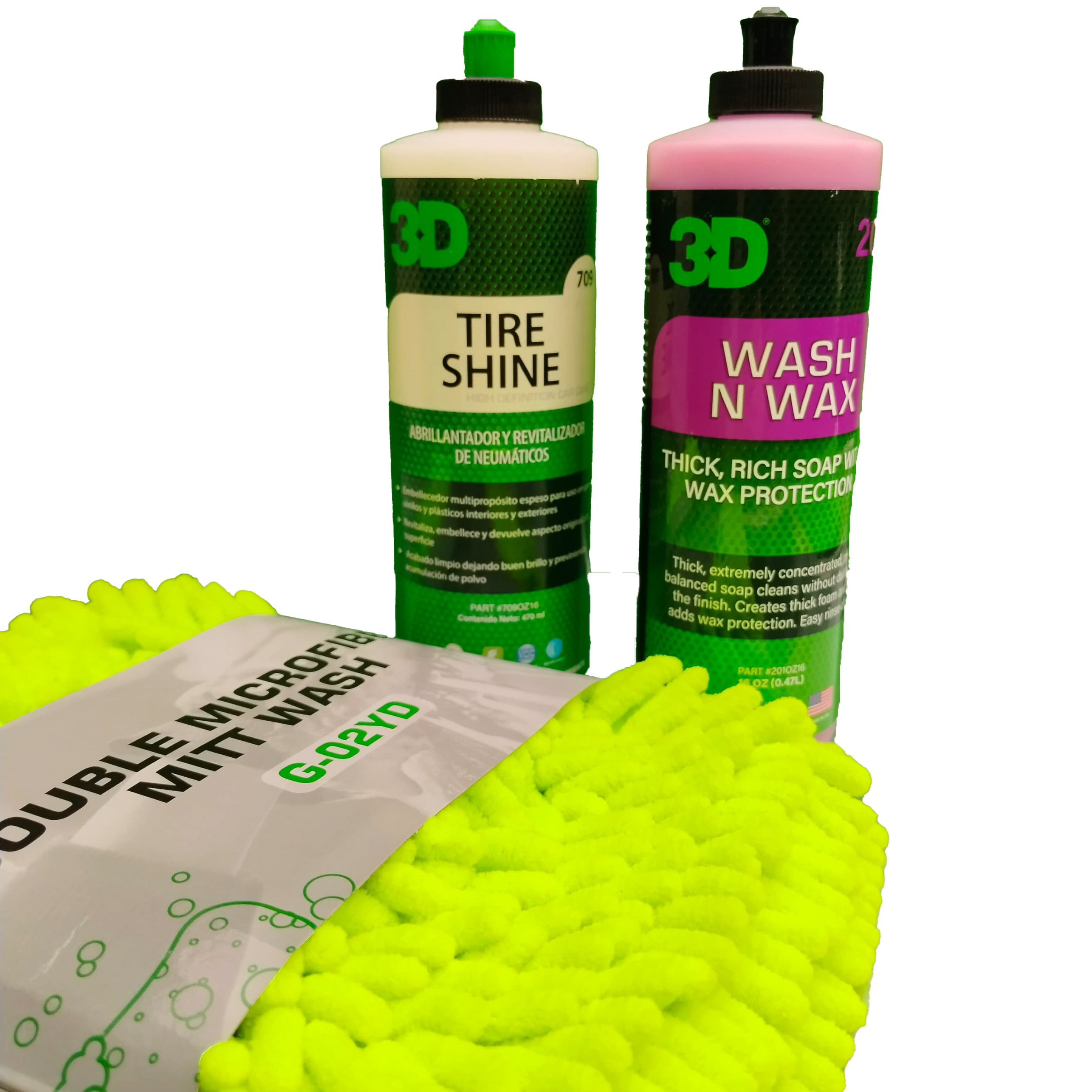 PROMO 3  -  1 shampoo con Cera + Renovador de Exterior + Guante de Lavado